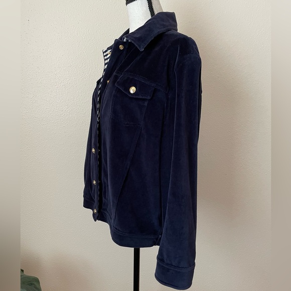 ST.JOHN SPORT by Marie Gray Cotton Blend Velvet Jacket Gold-Buttons Blue Sz.M - Picture 2 of 11